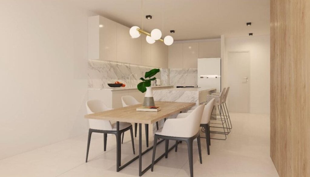 Comedor del proyecto de construcción en Cala Figuera