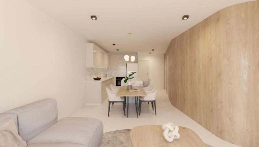 Salón y comedor del proyecto de construcción en Cala Figuera