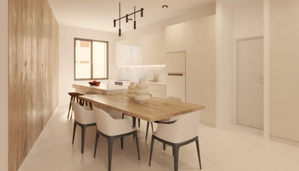 Comedor del proyecto de construcción en Cala Figuera